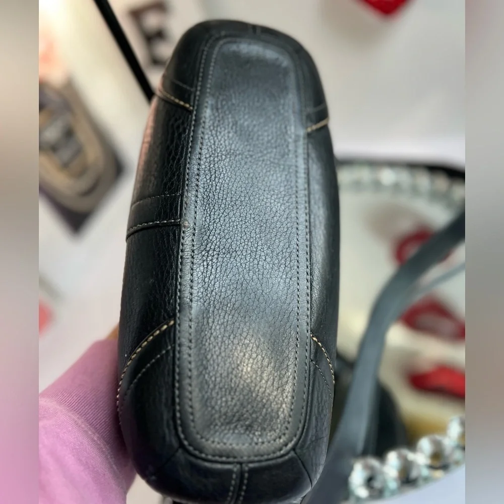 Coach Black  pebble leather Shoulder Bag with Crescent Silhouette